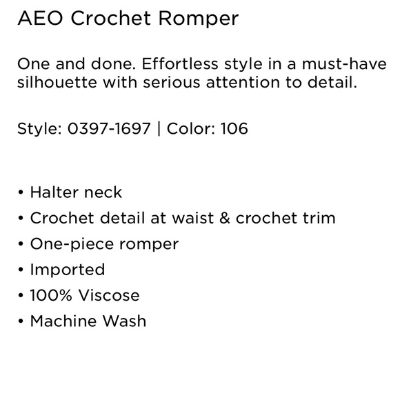 New American Eagle Cream Crochet Romper - XSmall - Picture 6 of 6